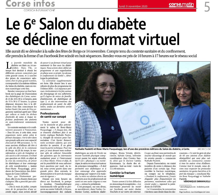 Article du Corse Matin du 09 novembre 2020